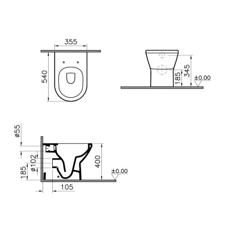 7059B003-0075 VitrA Integra Round Rimless Back to Wall WC Pan and Seat Dimensions