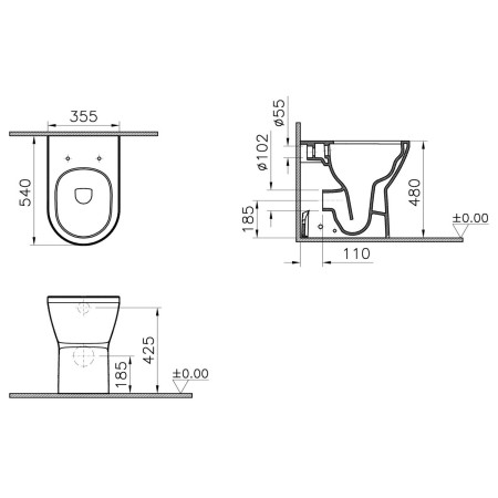 7099B003-0075 VitrA Integra Round Rimless Comfort Height Back to Wall WC Pan and Seat Dimensions