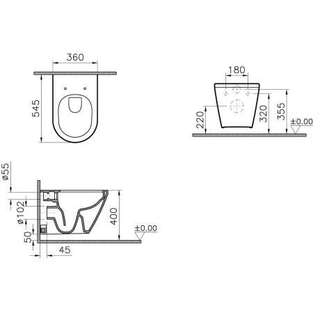 7041B003-0075 VitrA Integra Round Rimless Hidden Fix Wall Hung WC Pan and Seat Dimensions