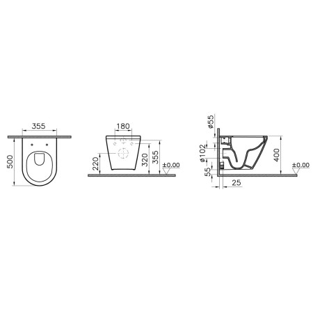 7040B003-0075 VitrA Integra Round Rimless Short Projection Wall Hung WC Pan and Seat Dimensions