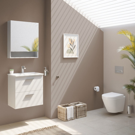 7040B003-0075 VitrA Integra Round Rimless Short Projection Wall Hung WC Pan and Seat Bathroom Setting