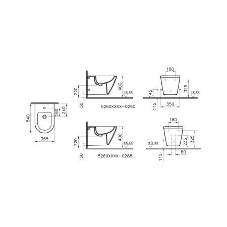 7042L003-0288 VitrA Integra Round Wall Hung White Bidet Dimensions