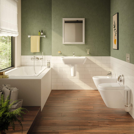 7042L003-0288 VitrA Integra Round Wall Hung White Bidet Bathroom Setting