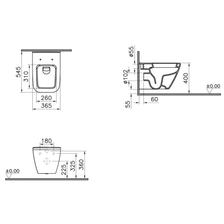 7081B003-0075 VitrA Integra Square Hidden Fix Wall Hung WC Pan and Seat Dimensions