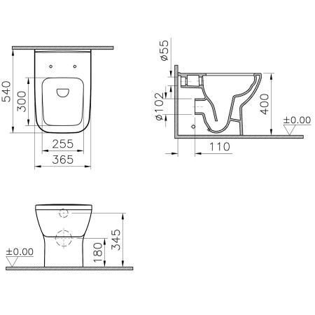 7085B003-0075 VitrA Integra Square Rimless Back to Wall WC Pan and Seat Dimensions