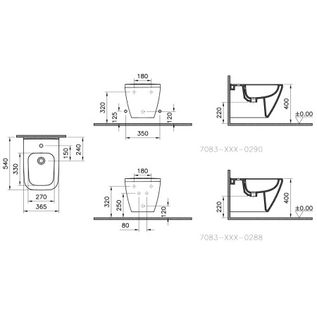7083B003-0288 VitrA Integra Square Wall Hung White Bidet Dimensions