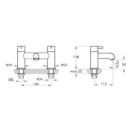 A42411VUK VitrA Minimax S Bath Filler in Chrome Dimensions