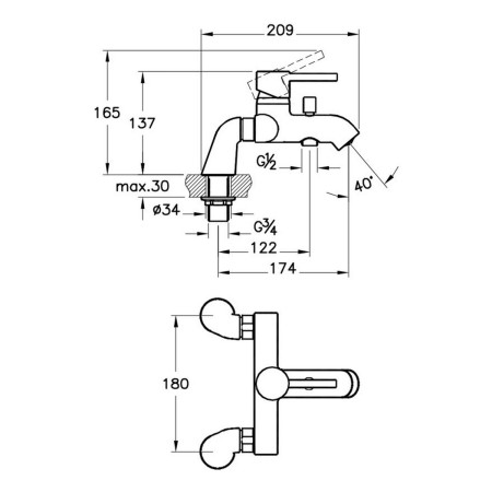 A42112VUK VitrA Minimax S Bath Shower Mixer in Chrome Dimensions