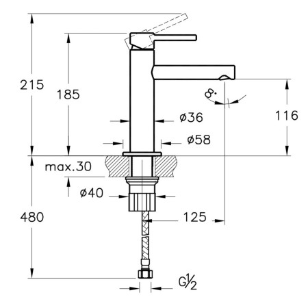 A4255636WTCV VitrA Origin Basin Mixer in Matt Black Dimensions