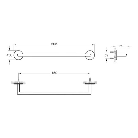 A4488634 VitrA Origin Brushed Nickel 450mm Single Towel Rail Dimensions