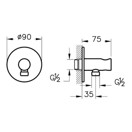 A4262574 VitrA Origin Soft Gold Shower Wall Outlet and Bracket Dimensions
