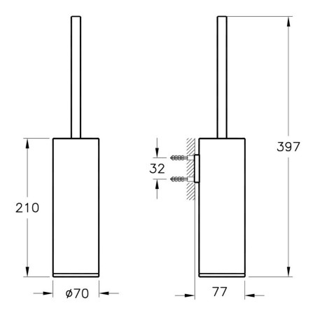 A4489429 VitrA Origin Soft Copper Wall Mounted Toilet Brush Holder Dimensions
