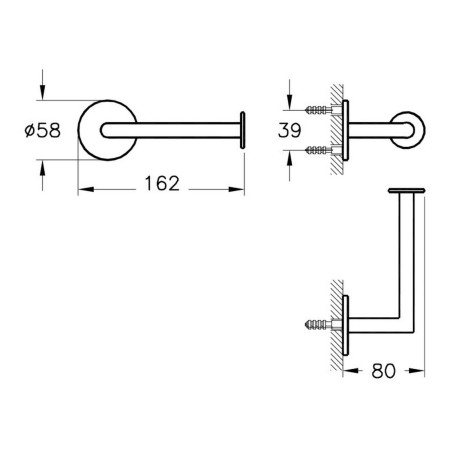 A4488734 VitrA Origin Brushed Nickel Wall Mounted Toilet Roll Holder Dimensions