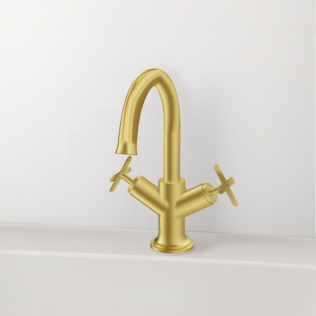 A4288425 VitrA Origin Classic Brushed Gold Basin Mixer with Cross Handles Lifestyle