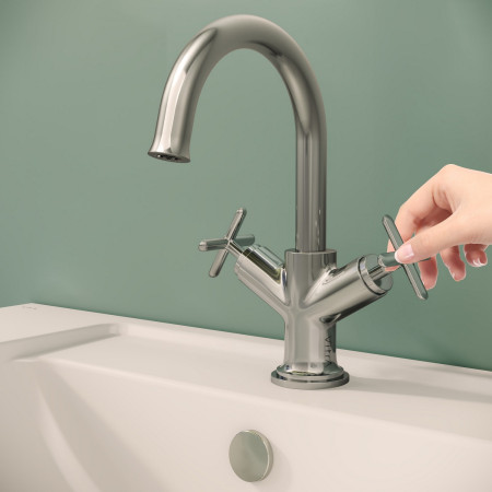 A42884 VitrA Origin Classic Chrome Basin Mixer with Cross Handles Front View
