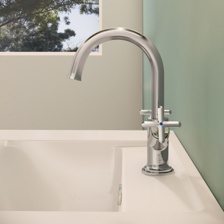 A42884 VitrA Origin Classic Chrome Basin Mixer with Cross Handles Side View