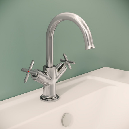 A42884 VitrA Origin Classic Chrome Basin Mixer with Cross Handles Bathroom Setting