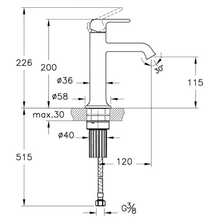 A4288029 VitrA Origin Classic Soft Copper Basin Mixer with Top Handle Dimensions