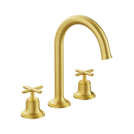 VitrA Origin Classic Deck Mounted 3TH Basin Mixer in Brushed Gold