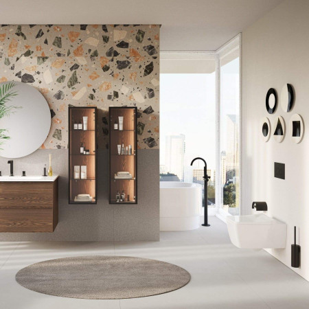 A4289836 VitrA Origin Classic Freestanding Bath Shower Mixer in Matt Black Lifestyle
