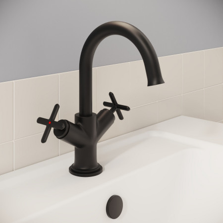 A4288436 VitrA Origin Classic Matt Black Basin Mixer with Cross Handles Lifestyle