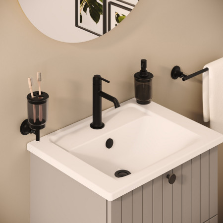 A4288036 VitrA Origin Classic Matt Black Basin Mixer with Top Handle Vanity Unit Setting