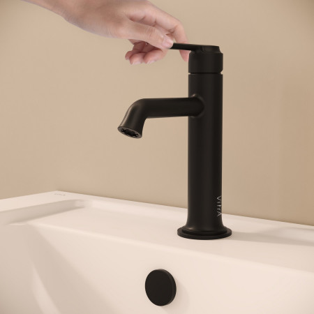 A4288036 VitrA Origin Classic Matt Black Basin Mixer with Top Handle Front View
