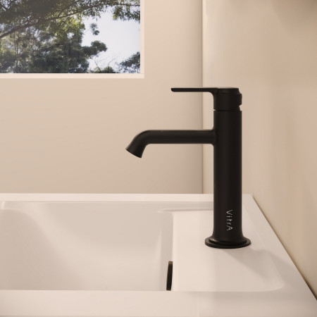 A4288036 VitrA Origin Classic Matt Black Basin Mixer with Top Handle Side View