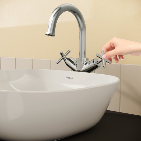 A42886 VitrA Origin Classic Tall Basin Mixer in Chrome Front View
