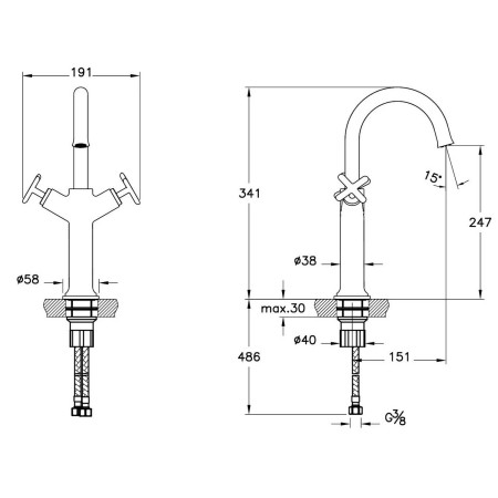 A4288629 VitrA Origin Classic Tall Basin Mixer in Soft Copper Dimensions