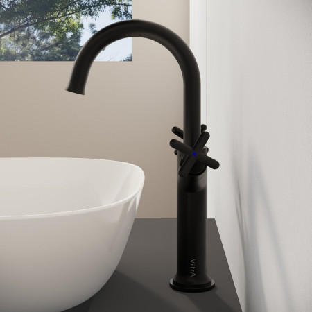 A4288636 VitrA Origin Classic Tall Basin Mixer in Matt Black Side View