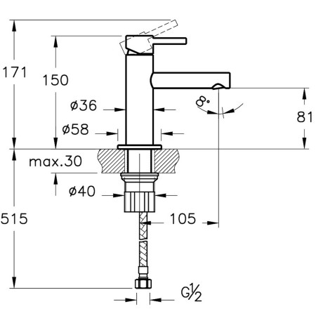 A42555VUK VitrA Origin Mini Basin Mixer in Chrome Dimensions