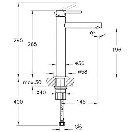 A42557VUK VitrA Origin Tall Basin Mixer in Chrome Dimensions