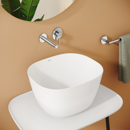A42581/A42230 VitrA Origin Wall Mounted 2TH Basin Mixer in Chrome with Curved Basin