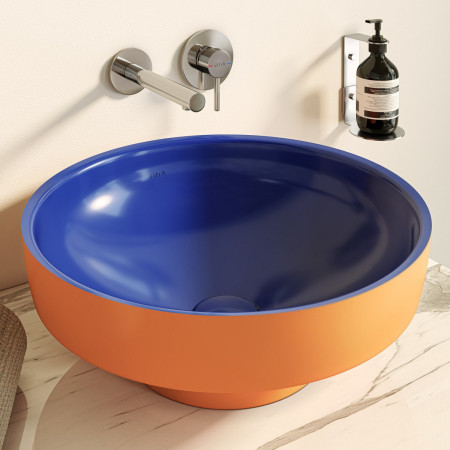 A42581/A42230 VitrA Origin Wall Mounted 2TH Basin Mixer in Chrome with Coloured Basin