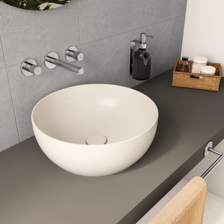 7992B066-0016 VitrA Outline 400mm Round Recycled Countertop Basin in Matt Taupe Bathroom Setting