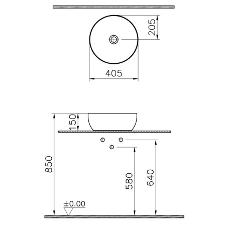 7992B066-0016 VitrA Outline 400mm Round Recycled Countertop Basin in Matt Taupe Dimensions