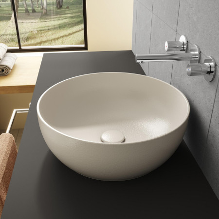 7992B066-0016 VitrA Outline 400mm Round Recycled Countertop Basin in Matt Taupe Side View