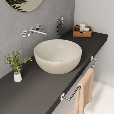 7992B066-0016 VitrA Outline 400mm Round Recycled Countertop Basin in Matt Taupe Lifestyle