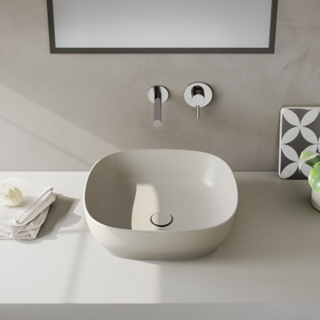 7994B066-0016 VitrA Outline 480mm Square Recycled Countertop Basin in Matt Taupe Lifestyle