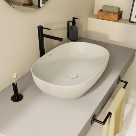 7995B066-0016 VitrA Outline 600mm Oval Recycled Countertop Basin in Matt Taupe Lifestyle