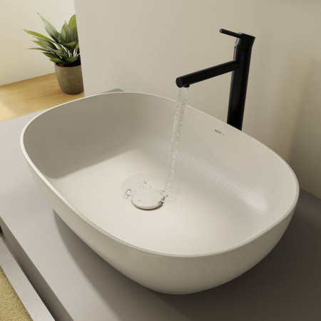 7995B066-0016 VitrA Outline 600mm Oval Recycled Countertop Basin in Matt Taupe Side View