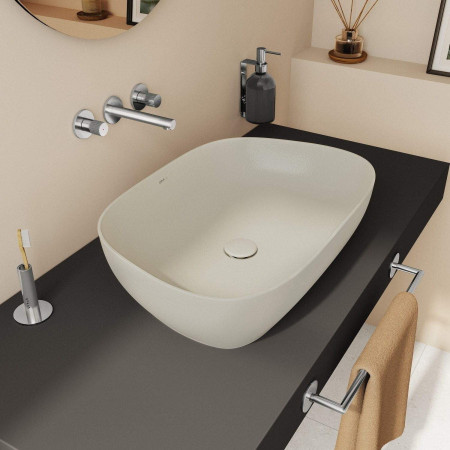 7993B066-0016 VitrA Outline 630mm Recycled Countertop Basin in Matt Taupe Bathroom Setting