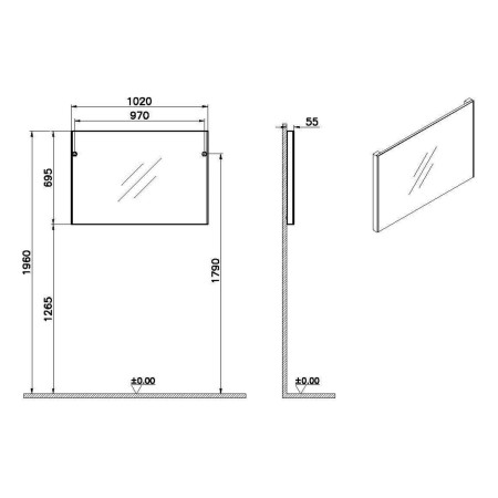 66907 VitrA Rectangular 1000 x 700mm Brushed Chrome Bathroom Mirror Dimensions