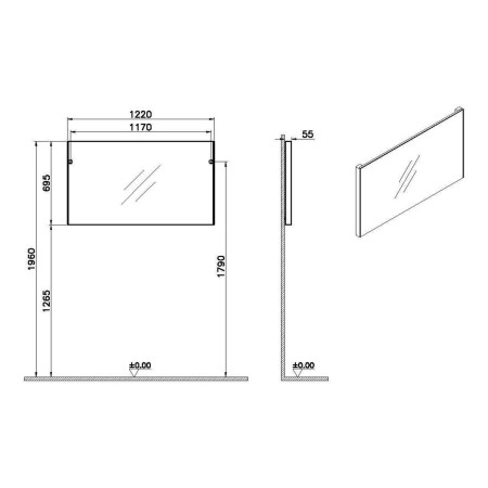 66908 VitrA Rectangular 1200 x 700mm Brushed Chrome Bathroom Mirror Dimensions