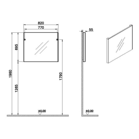 66906 VitrA Rectangular 800 x 700mm Brushed Chrome Bathroom Mirror Dimensions