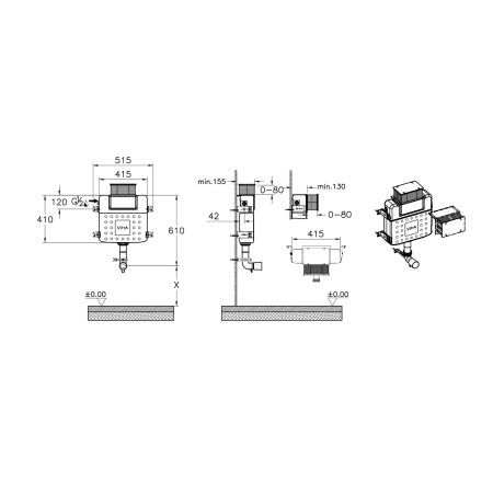 761-1745-01UK VitrA Reduced Height Back to Wall WC Concealed Cistern Dimensions