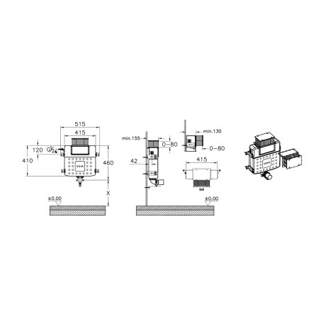 761-1740-01UK VitrA Reduced Height Concealed Cistern for Back to Wall WCs Dimensions