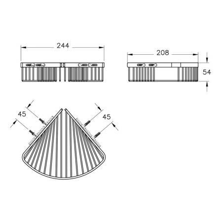A44159 VitrA Root Chrome Single Tier Corner Shower Basket Dimensions