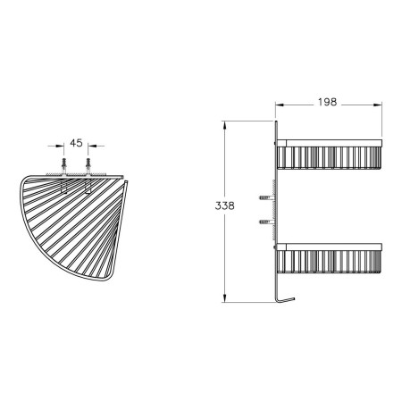 A44160 VitrA Root Chrome Two Tier Shower Basket Dimensions